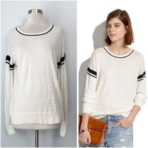 Madewell Stripe Inset Veracity Linen White & Black Varsity Sweater Women's S